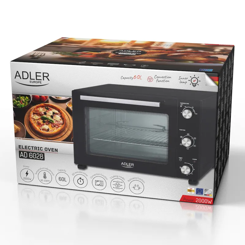 Cuptor electric Adler AD 6028, 60 l, 2000 W, negru