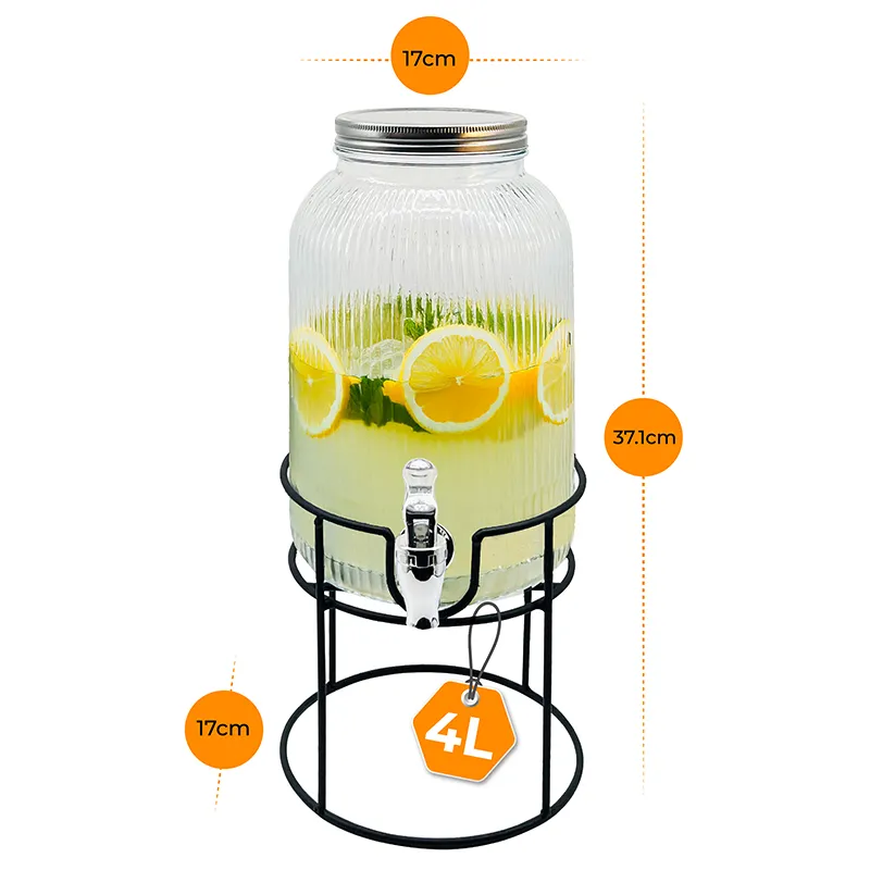 Dozator de bauturi din sticla Adler AD 6742, 4 L cu stand si robinet