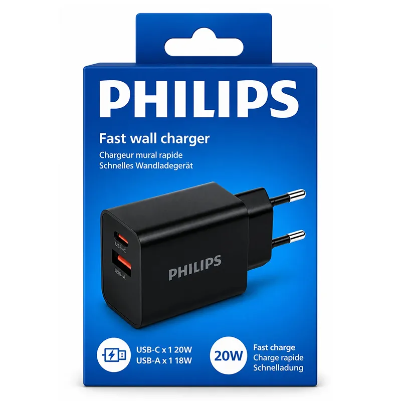 Alimentator Retea USB-A + USB C PD 25W Philips
