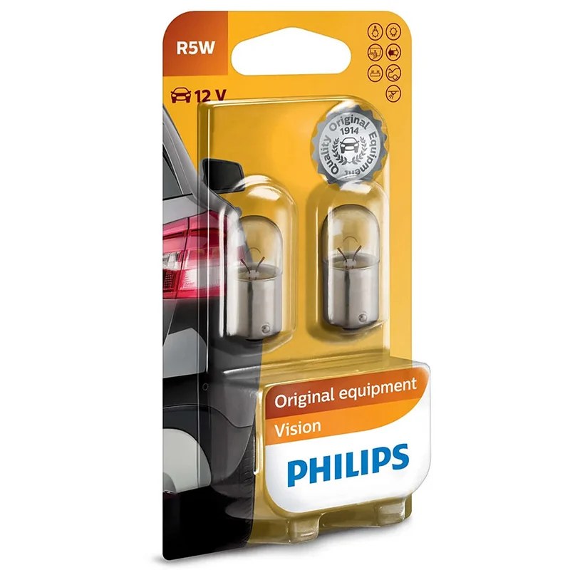 Set 2 becuri auto Philips R5W 12 V 5 W BA15S Vision