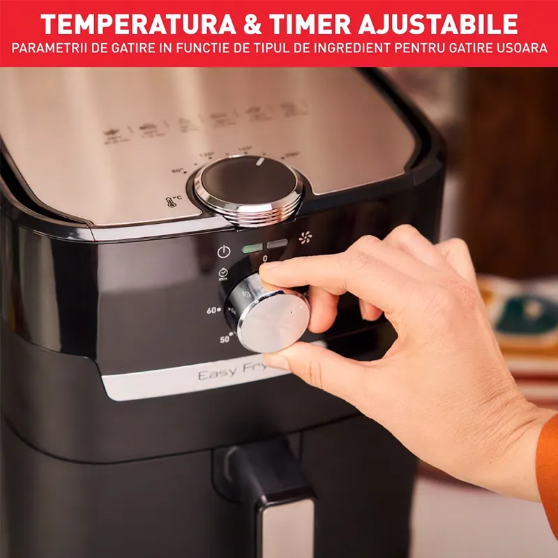 Friteuza cu aer cald Tefal Easy Fry & Grill 2 in 1 EY501815, neagra