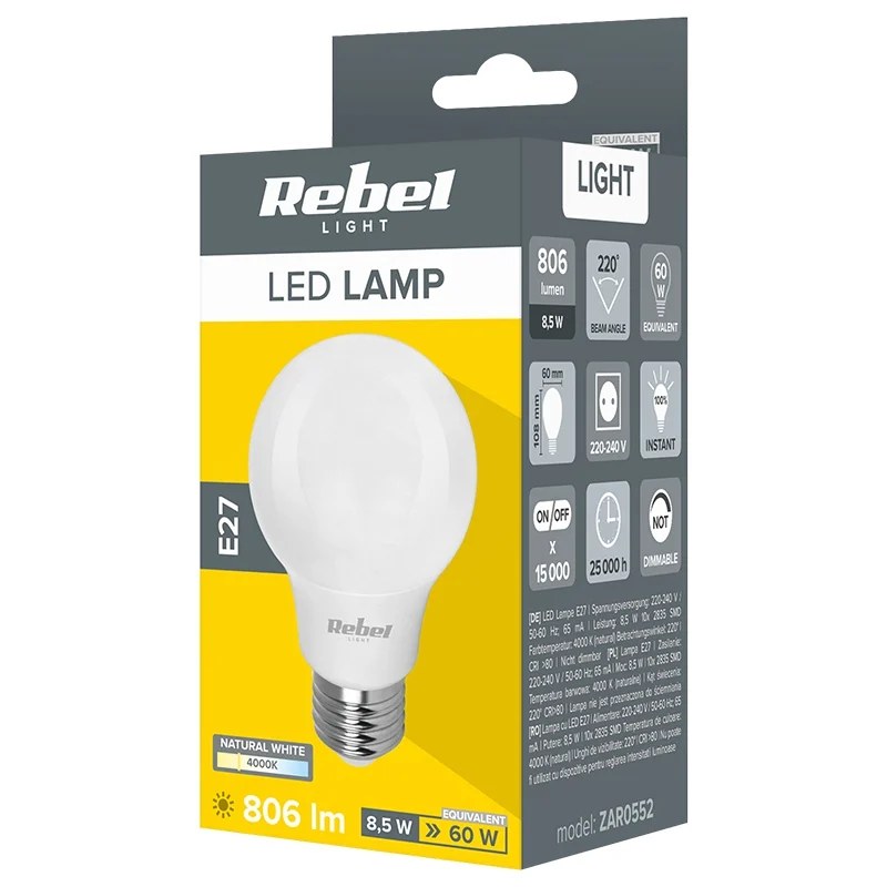 Bec LED Rebel A60 8,5 W E27 4000 K 230 V
