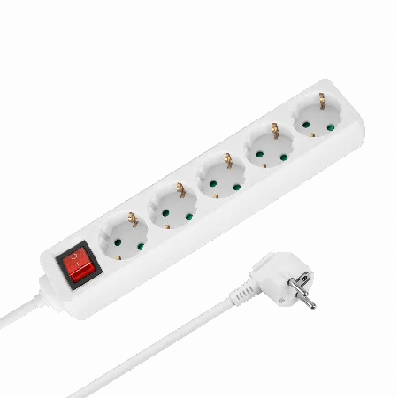 Prelungitor 5 prize cu intrerupator 3x1,0 mm 1,5 m Rebel alb