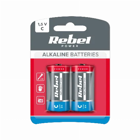 Baterii alcaline Rebel LR14, dimensiune C, 1,5 V, blister 2 buc.