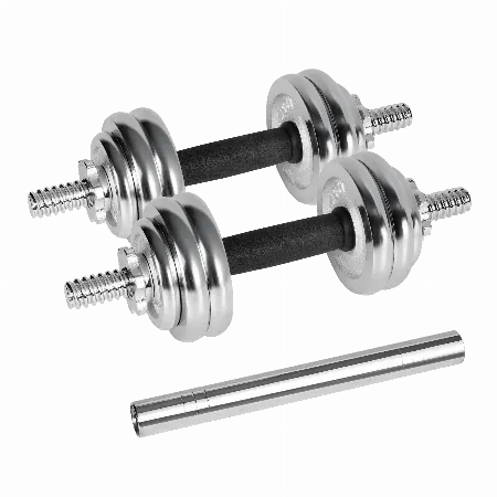 Set gantere reglabile din fonta cromata in valiza cu bara, 15 kg, Rebel Active