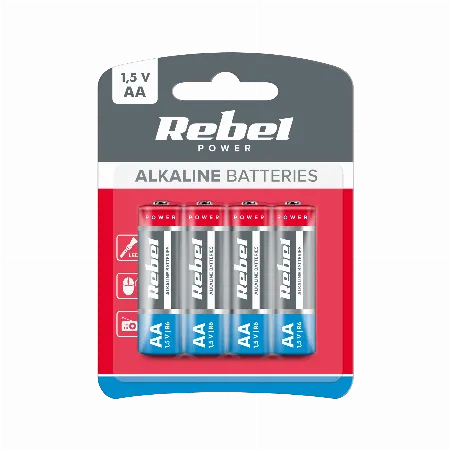 Baterii alcaline Rebel LR6 AA 1,5 V, blister 4 bucati