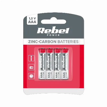 Baterie zinc-carbon Rebel R03 AAA 1,5 V, blister 4 buc.