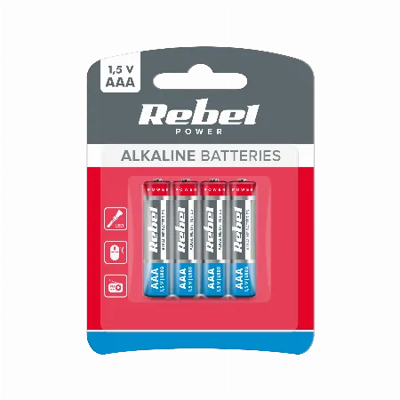 Baterie alcalina AAA 1,5 V Rebel LR03, blister 4 buc.