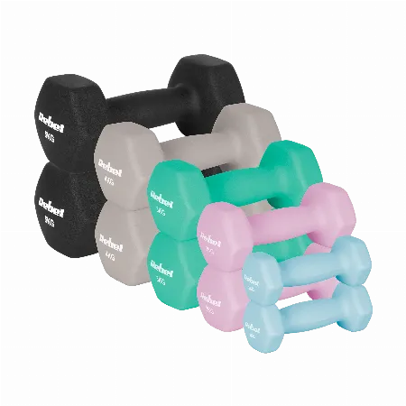 Set gantere din fonta cu acoperire neopren HEX 30 kg, 10 buc. REBEL