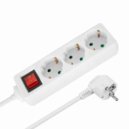 Prelungitor 3 prize cu intrerupator 3 m, 3x1,5 mm2, alb