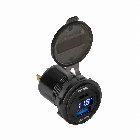 Incarcator auto USB si USB tip C cu Quick Charge, Power Delivery si voltmetru 63W