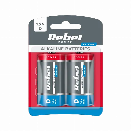 Baterii alcaline Rebel Extreme LR20, dimensiune D, 1,5 V, blister 2 buc.