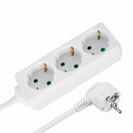 Prelungitor 3 prize 1,5 m, fara intrerupator (3x1,0 mm), Rebel, alb