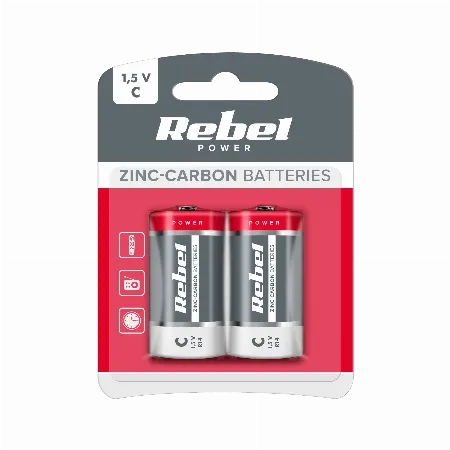 Baterie zinc-carbon Rebel R14 C 1,5 V, blister 2 buc.