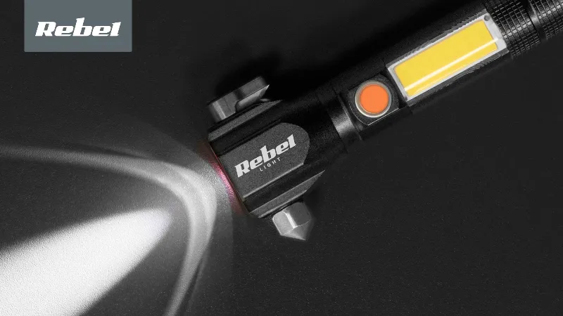 Lanterna multifunctionala cu acumulator Rebel URZ0941, zoom, ciocan si cutit
