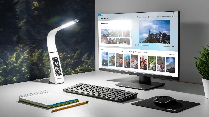 Lampa LED de birou Rebel cu ceas, calendar si termometru