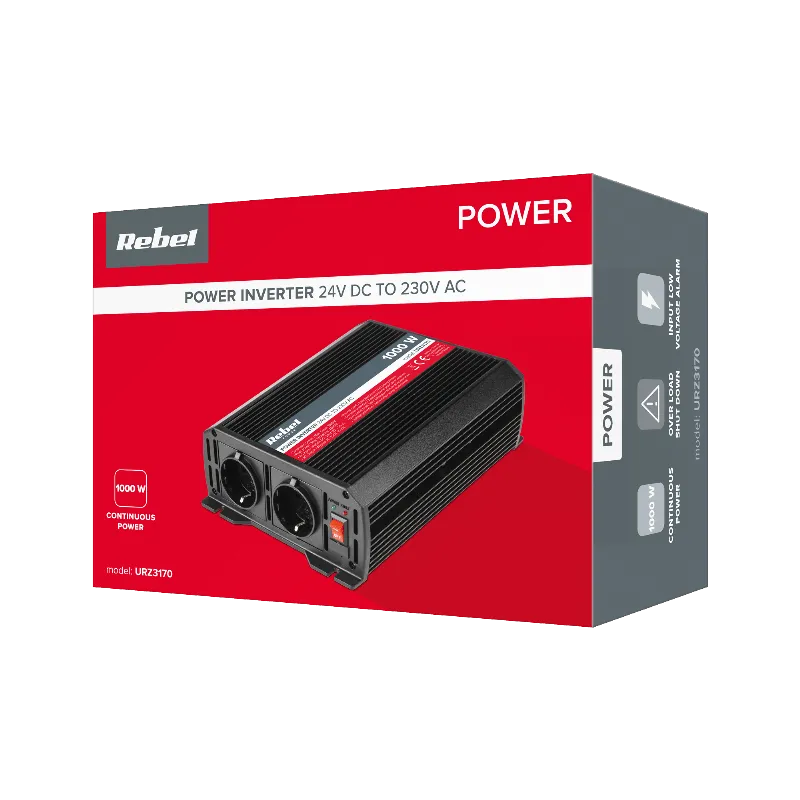 Invertor 24V/230V 1000W cu 2 prize tip F (germane)