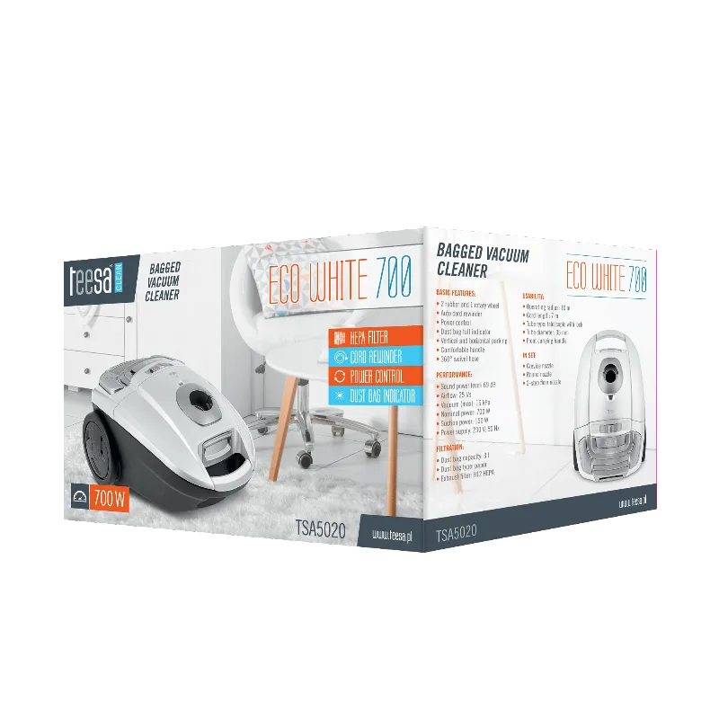 Aspirator cu sac Teesa ECO WHITE 700 W