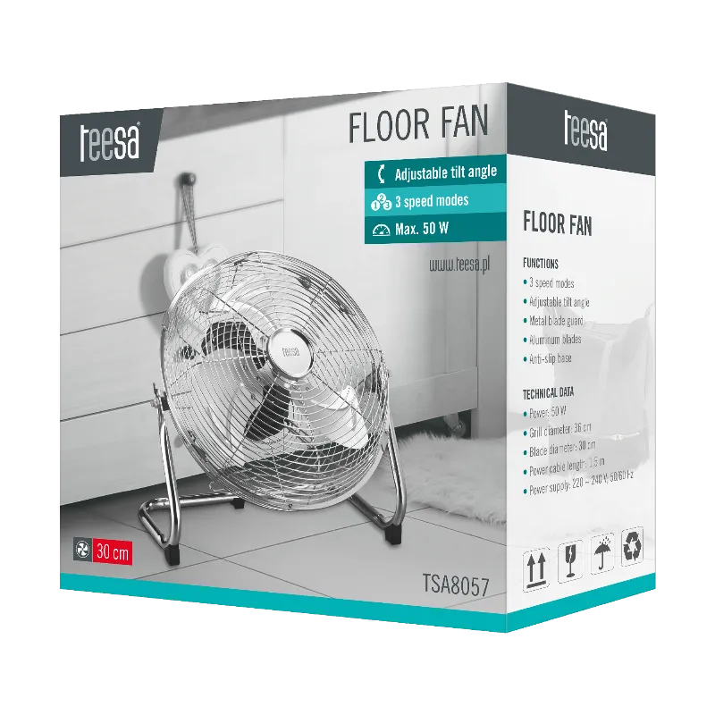 Ventilator Podea 30CM 3 Viteze 50W Teesa