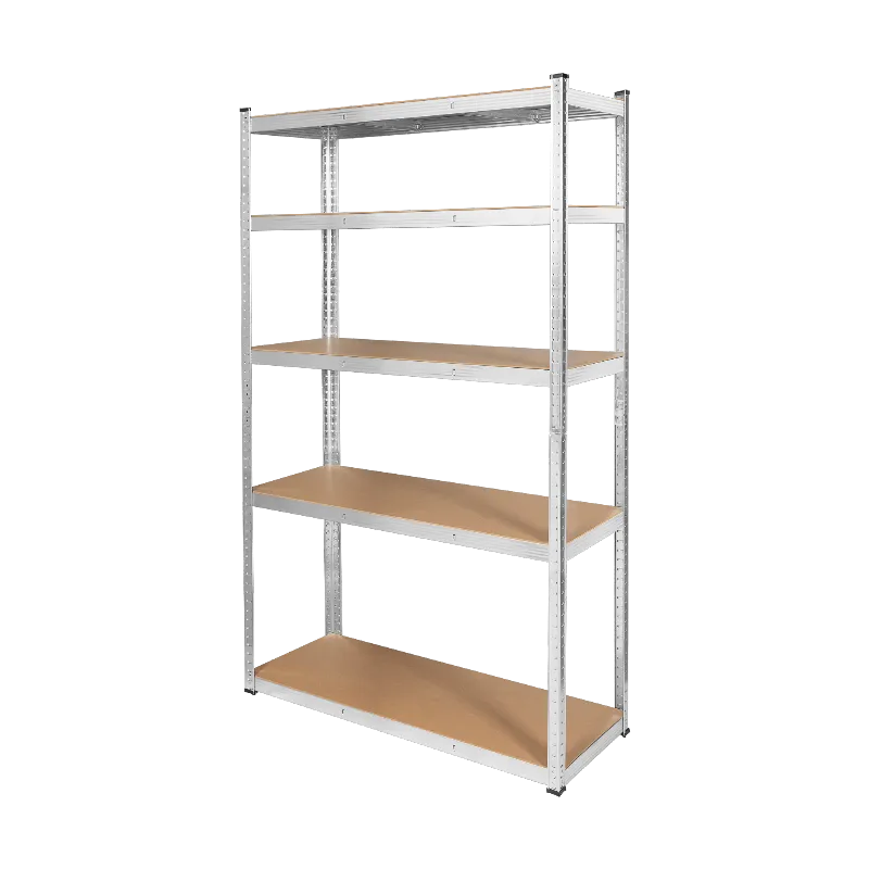 Raft metalic de depozitare Rebel, 5 polite MDF, 205 x 120 x 45 cm, 875 kg, argintiu