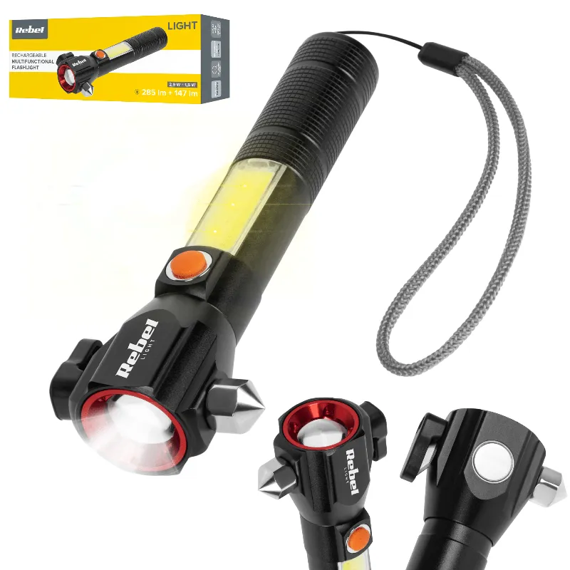 Lanterna multifunctionala cu acumulator Rebel URZ0941-1, LED si COB, cu zoom