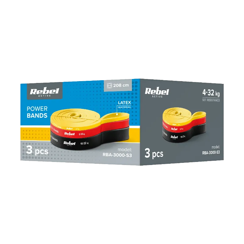 Set 3 Benzi Elastice Latex Power Band 4-32KG Rebelactiv
