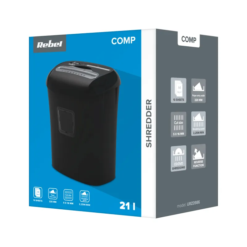 Distrugator de documente Rebel, microscinki, cos 21 l
