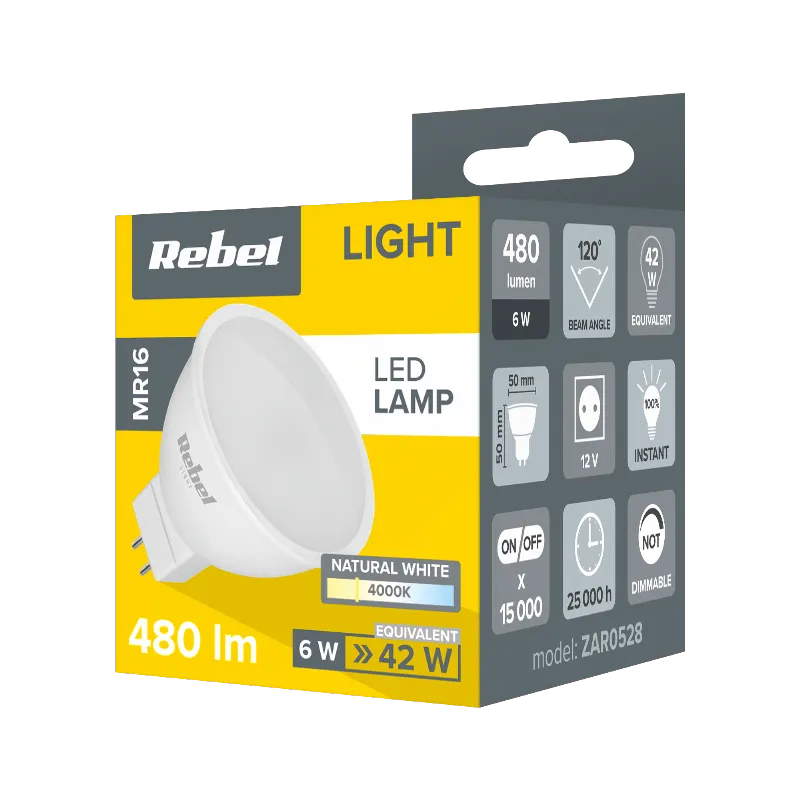 Bec LED Rebel MR16, 6 W, 4000 K