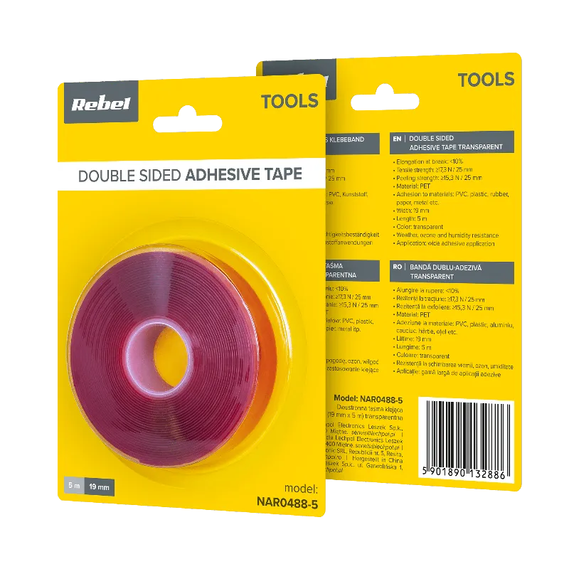 Banda dubla adeziva transparenta Rebel 19 mm x 5 m