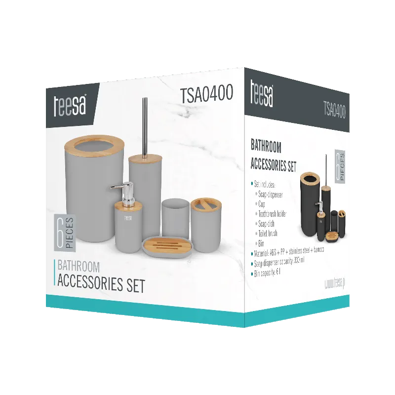 Set accesorii baie 6 piese gri Teesa
