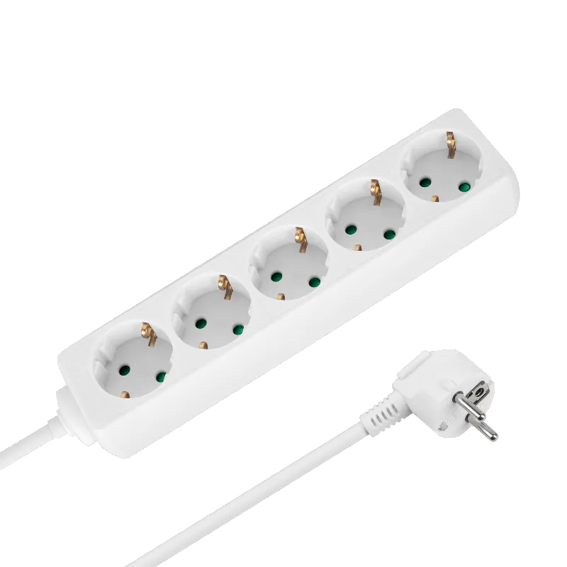Prelungitor 5 prize fara intrerupator 2 m tip german, 3x1,5 mm, alb Rebel