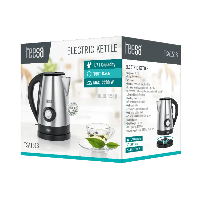 Fierbator electric Teesa TSA1513, 1,7 l, 2200 W, indicator temperatura apa