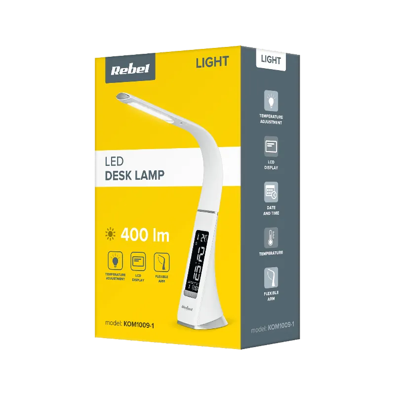 Lampa LED de birou Rebel cu ceas, calendar si termometru