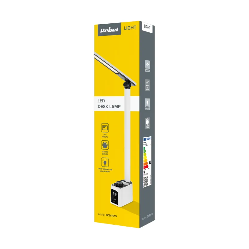 Lampa LED de birou cu ceas, port USB si USB-C