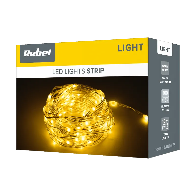 Snur LED decorativ 10 m, alb cald, Rebel