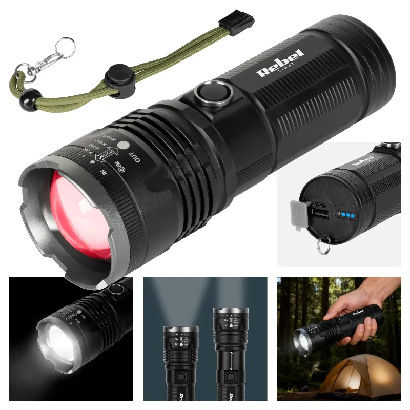Lanterna reincarcabila LED cu zoom Rebel URZ0916, 20 W