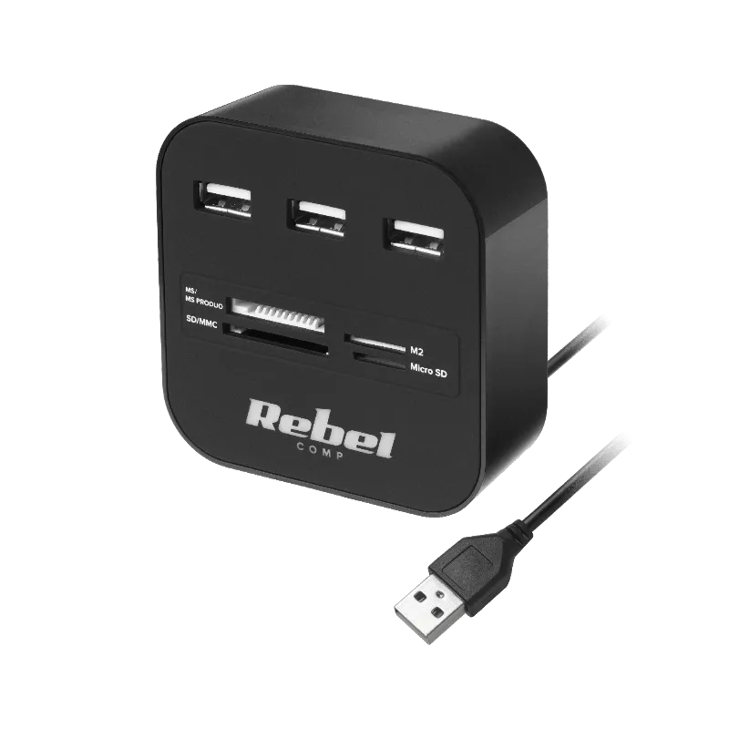 Hub 3X USB 2.0 Cititor Card SD/Microsd Rebel