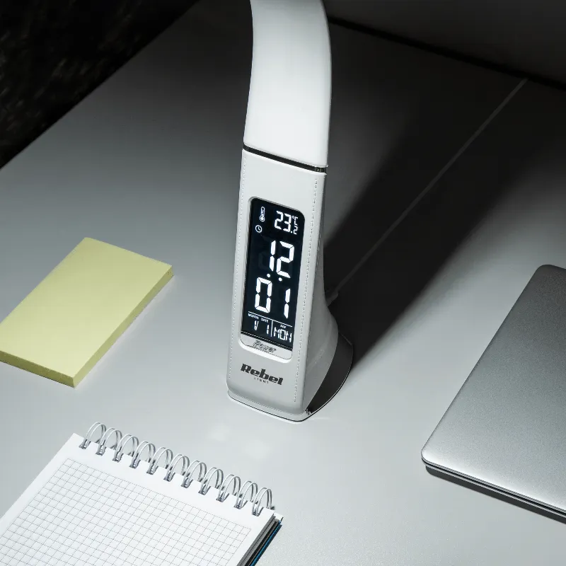 Lampa LED de birou Rebel cu ceas, calendar si termometru