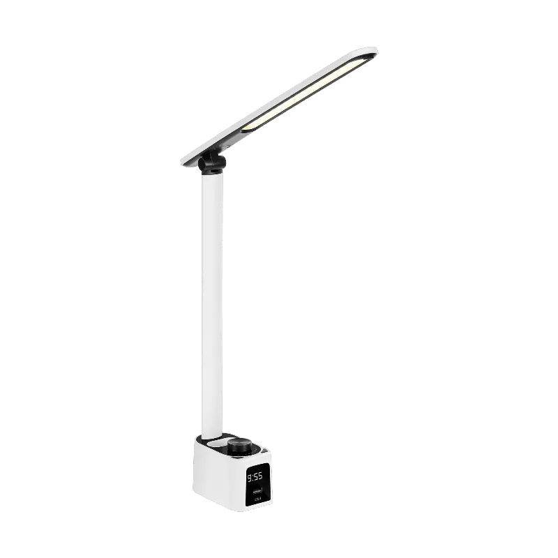 Lampa LED de birou cu ceas, port USB si USB-C