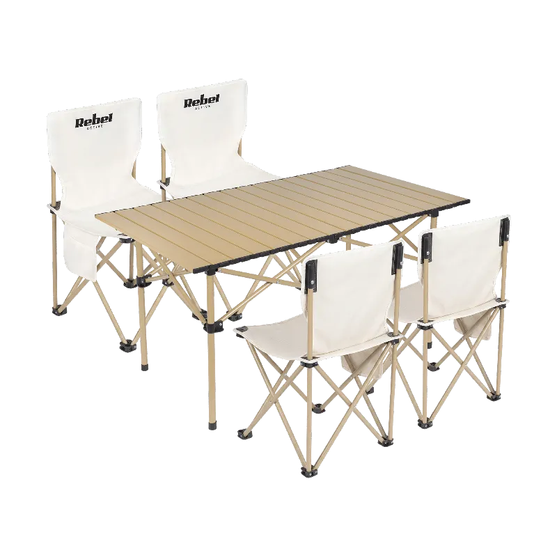 Set Camping Masa+4 Scaune Metalice Pliabil Rebel Active
