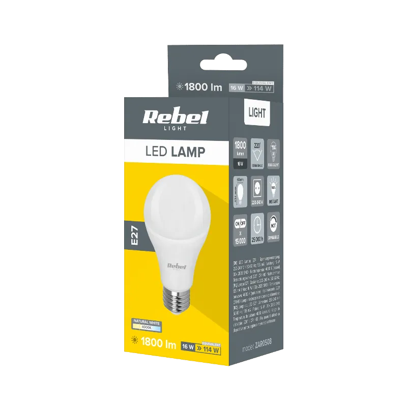 Bec LED Rebel A65 16 W, E27, 4000 K, 1800 lm