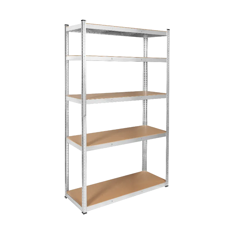Raft metalic de depozitare Rebel, 5 polite MDF, 205 x 120 x 45 cm, 875 kg, argintiu