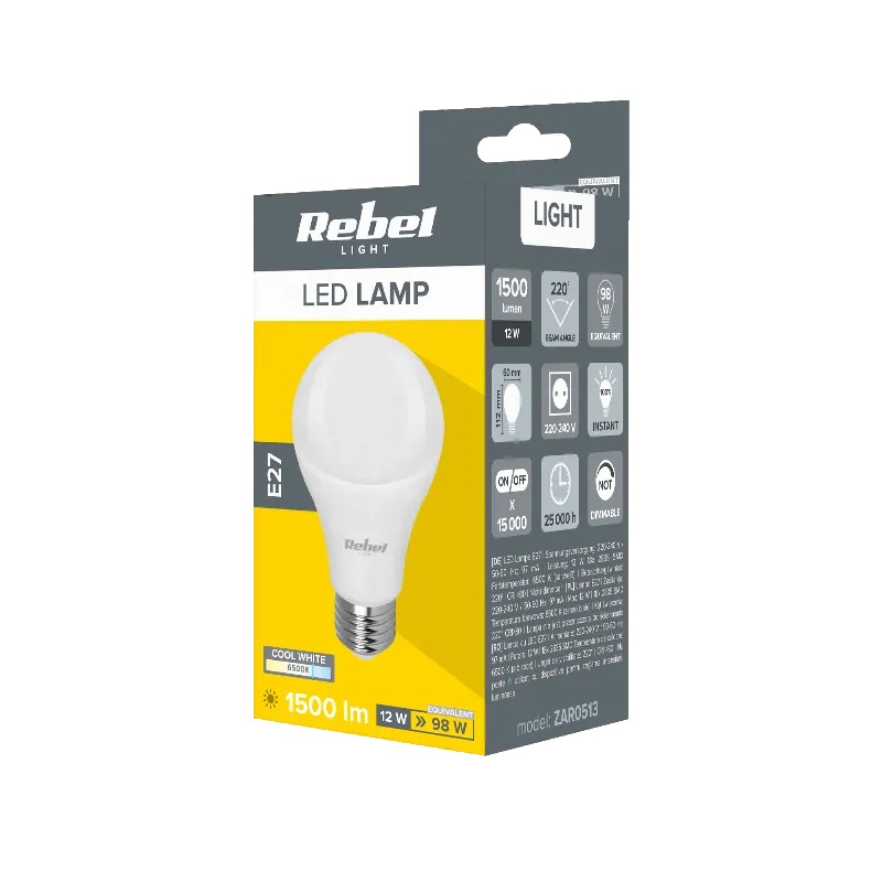 Bec LED A60 E27 12W 6500K 230V Rebel