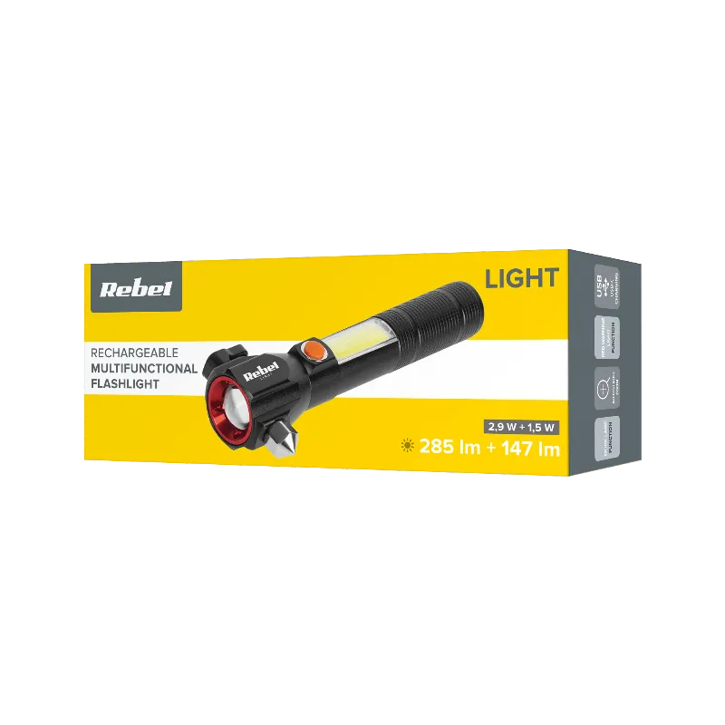 Lanterna multifunctionala cu acumulator Rebel URZ0941-1, LED si COB, cu zoom