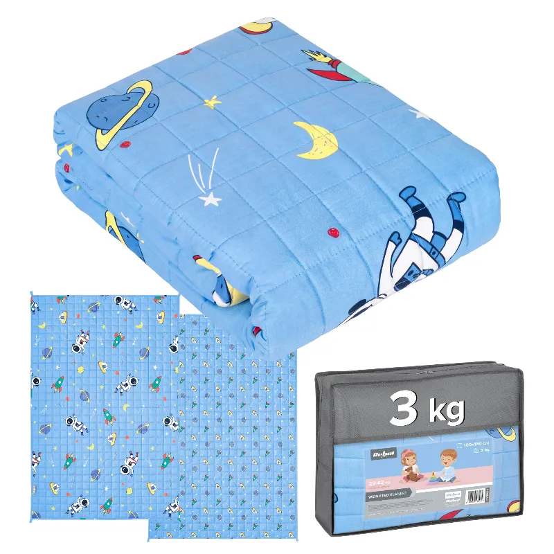 Patura ponderata pentru copii Rebel, 100x150 cm, 3 kg, cu model cosmos