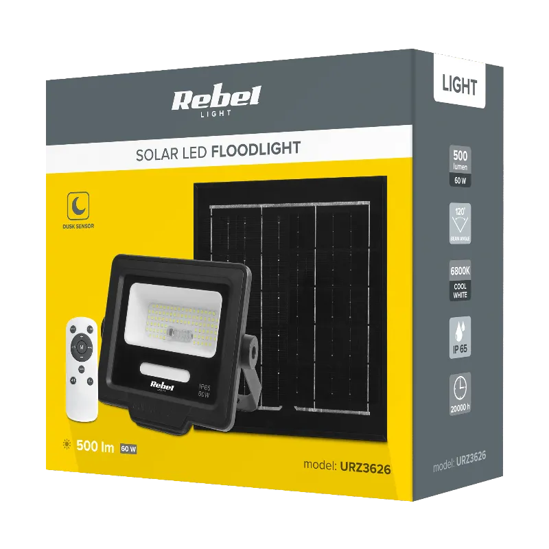 Reflector LED solar Rebel 60 W cu panou solar separat si telecomanda