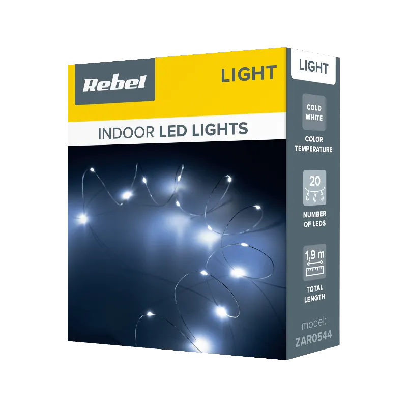 Sir iluminat festiv Rebel pe fir, 20 mini LED alb rece, 1,9 m
