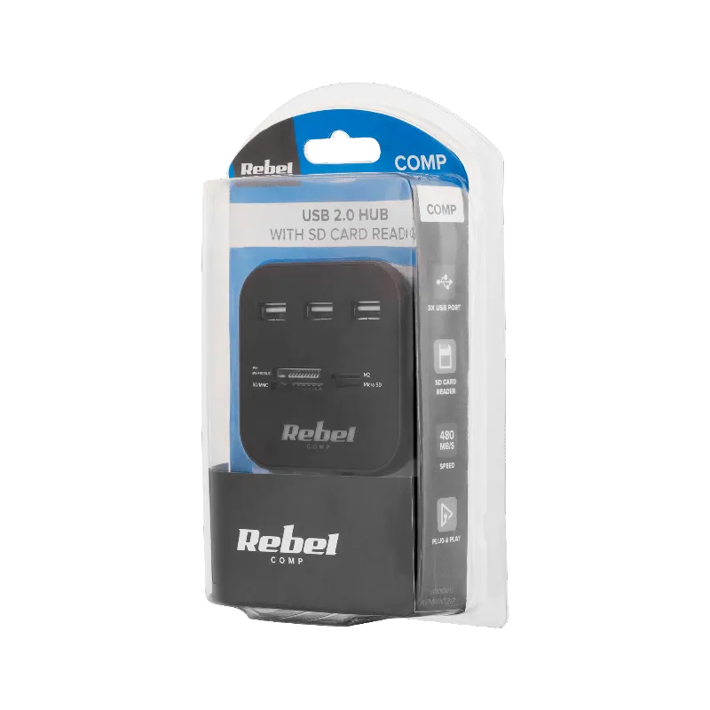 Hub 3X USB 2.0 Cititor Card SD/Microsd Rebel