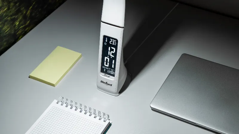 Lampa LED de birou Rebel cu ceas, calendar si termometru