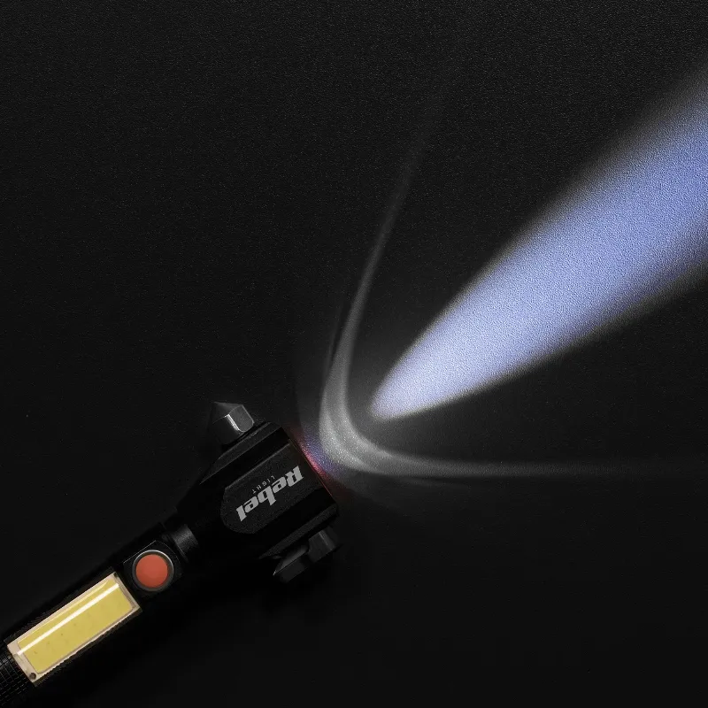Lanterna multifunctionala cu acumulator Rebel URZ0941, zoom, ciocan si cutit